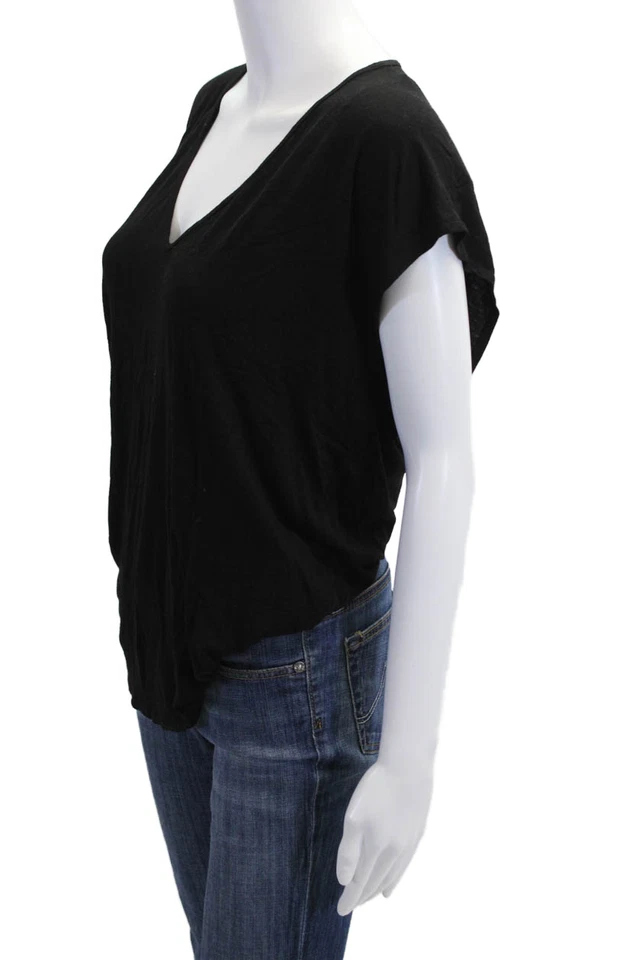 Camiseta básica de mujer Enza Costa con cuello en V negra sin mangas seda rayón talla L Foto 2 de 4