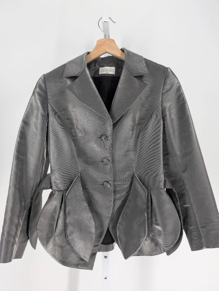 Blazer Chaqueta Pajarita Petrovitch & Robinson Paris De Colección Años 90 Metálica Plateada Francia Foto 3 de 4