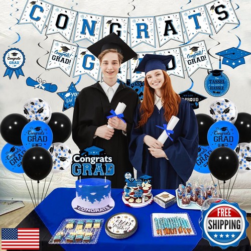 JOYMEMO Blue and Black Graduation Party Decorations 2025, Congrats Grad Banne - Picture 2 of 5