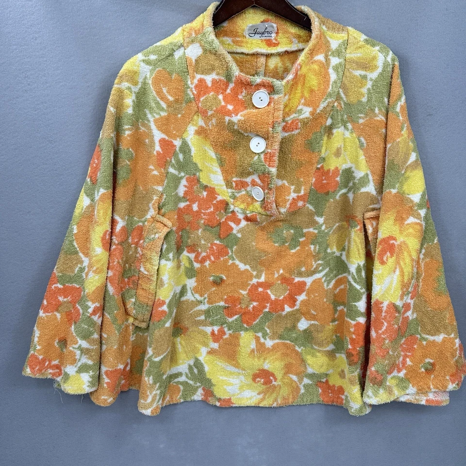 Poncho de Terrycloth Jaybro Vintage Naranja Flor Cottagecore Mujer OS Retro Años 60 70 Foto 2 de 4