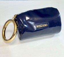Moschino Borsa Clutch Pochette Vintage 1990 in Pelle Verniciata blu scuro