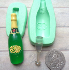 2x Mini Craft Moulds: Champagne Bottle & Flute Glass 15x50mm/7x30mm Clay Cupcake