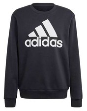 Image of Adidas Men's Essential Big Logo Fleece Crew-Neck Sweatshirt - Solid Black