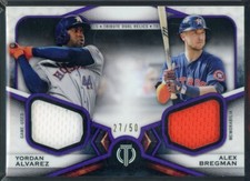 2021 Topps Tribute Dual Player Relics Purple #BA Yordan Alvarez/Alex Bregman /50