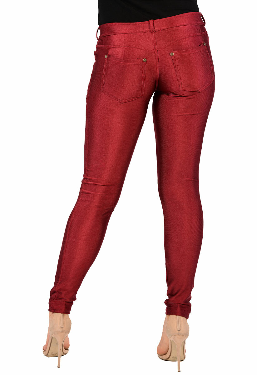 Womens Ladies Wine Shiny High Waisted Stretchy Skinny Fit Jeans eBay
