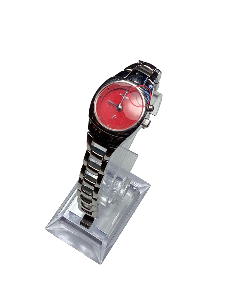 FOSSIL KALEIDO AM-3534 2フェイス クオーツ稼働品 Fossil Kaleido Womens Watch Silver Tone Red Dial Flashing