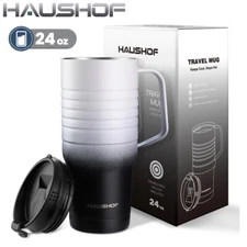 HAUSHOF 24oz Travel Mug Stainless Steel Vacuum Insulated Double Wall with Handle
