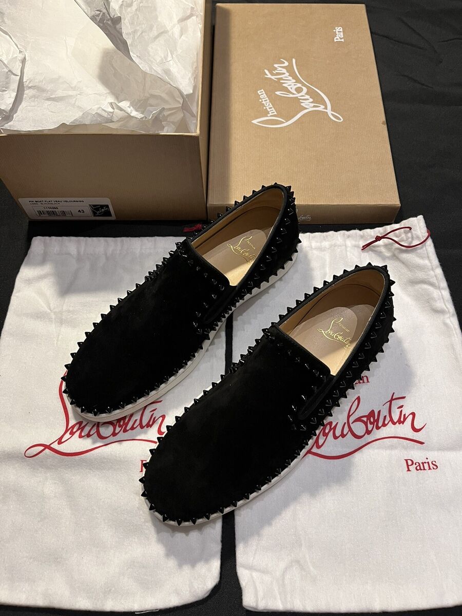 CHRISTIAN LOUBOUTIN PIK BOAT FLAT VELOUR GG SHOES SIZE 43 10 CHRISTIAN LOUBOUTIN PIK BOAT FLAT VELOUR GG SHOES SIZE 43 10