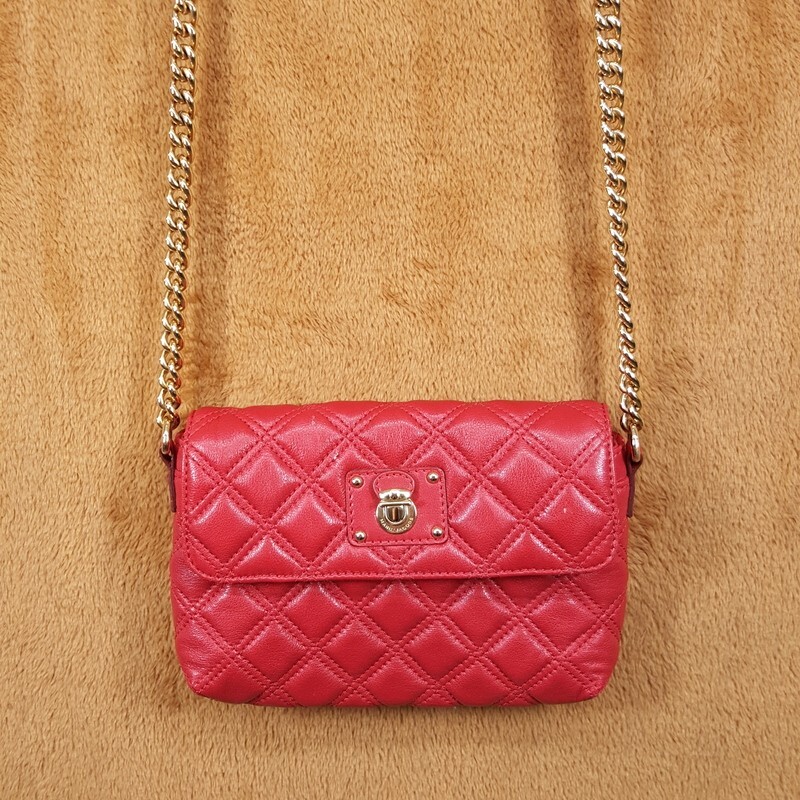 MARC JACOBS Handbag Red Leather Quilted Gold Hardware