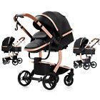 Convertible Baby Stroller Infant Bassinet Stroller Pushchair Pu Leather Black Us