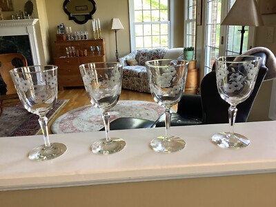 Set Of 4 Vintage Libby Rock Sharpe Jenny #5123 Cut #3001 Stem Water Goblets