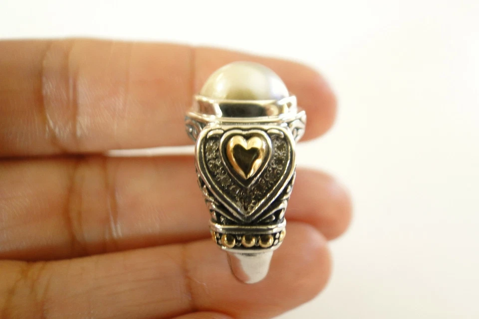 White Mabe Pearl 18K Gold Diamonds 925 Sterling Silver Ring Size 6 7 8 9  - Image 4 of 4