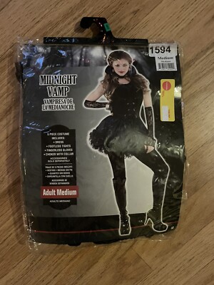 Midnight Vamp Halloween Costume Black Goth Cosplay Adult M *MISSING THE GLOVES*