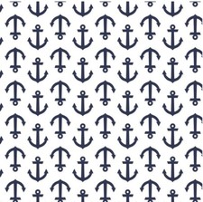 ANCHORS Navy On White - 18 x22 - FAT QUARTER - COTTON