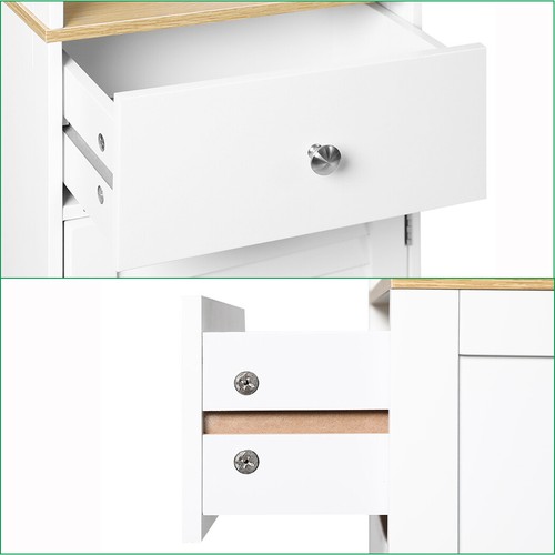 Slim Bathroom Cabinet Glass Door Storage Shelves Tall Cupboard Laundry Pantry - Picture 9 of 12