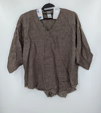 Match Point Tunic Top Womens Large %100 Natural Mesh Linen Oversized USA