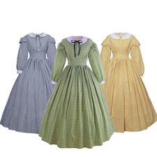 Civil War Women's Victorian Dress Solid Color Plaid Dress Ball Dress