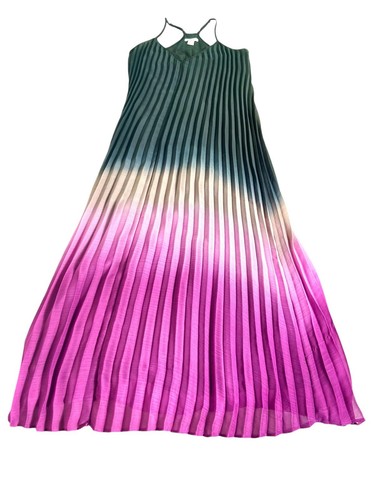 Bar III Women Black Pink Ombre Razor Back Pleated Maxi Sheer Lined Dress Size S - Picture 7 of 11