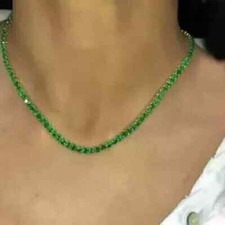 15Ct Round Cut Lab Created Green Emerald Tennis Necklace 14K Wh Gold Plated 18"