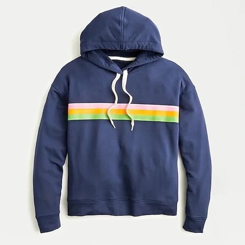 J. Crew Striped Hoodie in Cloud Fleece 