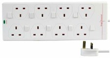 2m Switched 8 Gang Mains Extension Lead 8 Way UK Power Sockets WHITE