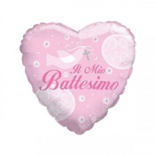 PALLONE MYLAR CUORE IL MIO BATTESIMO ROSA DIAMETRO 45 CM 💗