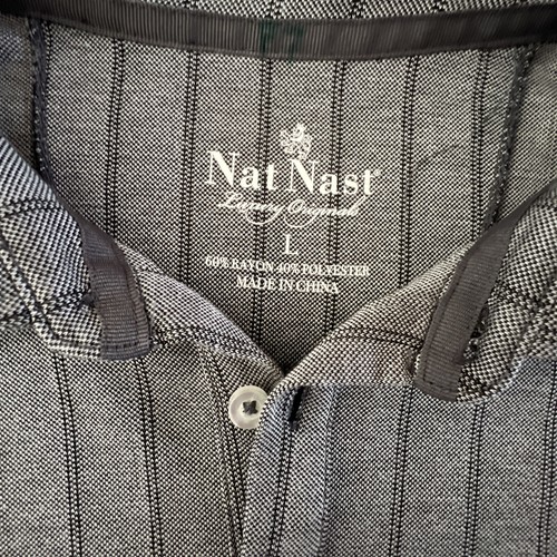Polo de lujo originales Nat Nast para hombre gris negro a rayas manga corta grande - Imagen 2 de 13