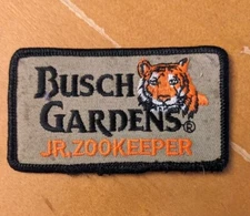 Vintage Busch Gardens Jr. Zookeeper Embroidered Patch Kids Florida Zoo Animals
