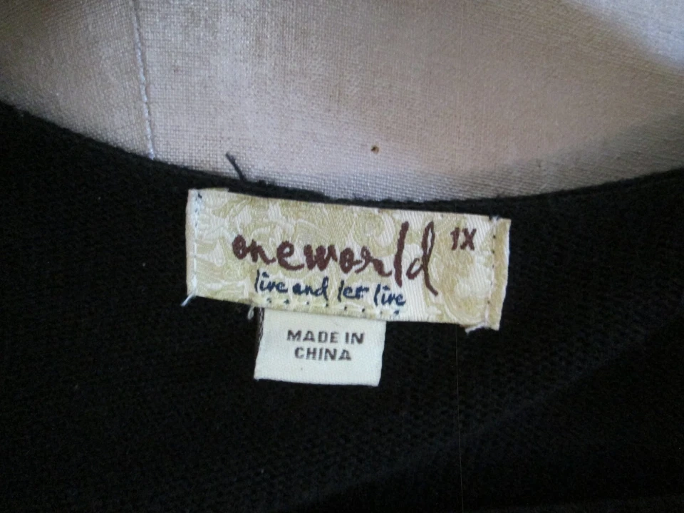 ONE WORLD SUÉTER-ABRIGO CON CAPUCHA TEJIDO TODO RAYÓN NEGRO TALLA 1X ¡BUEN ESTADO USADO! LAVABLE Foto 2 de 4