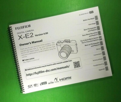 Owners Manual for Fujifilm X Compact X-E2 Camera 172 Pages W