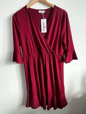 Clearlove Burgundy size L 12 Frill dress jersey Faux Wrap Summer Holiday Stretch