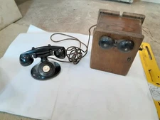 Antique Western Electric Hand Crank Wall Mount Oak Case & Table Top Telephone