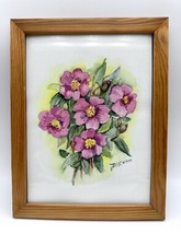 Aquarell Malerei Gemälde Blüten Rosen Wildrosen Rosa Pink Vintage Signiert