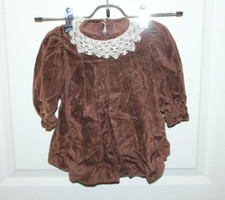 Vintage Baby Girl Brown Velvet Dress White Lace NO SIZE, 6-12m  Prairie Retro
