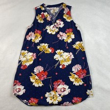 Old Navy Womens Floral Boho Shift Dress L Blue Rayon Festival Beach 