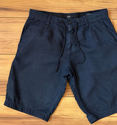 100%ORIGINAL HUGO BOSS TAPERED FIT SYMOON-SHORTS HOSE GR.46 LEINEN BLAU