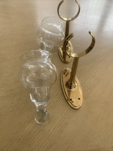 FAB VINTAGE PAIR BRASS & GLASS WALL HALL LIGHTS TORCH CLEAR GLASS SHADES 28A - Picture 7 of 10