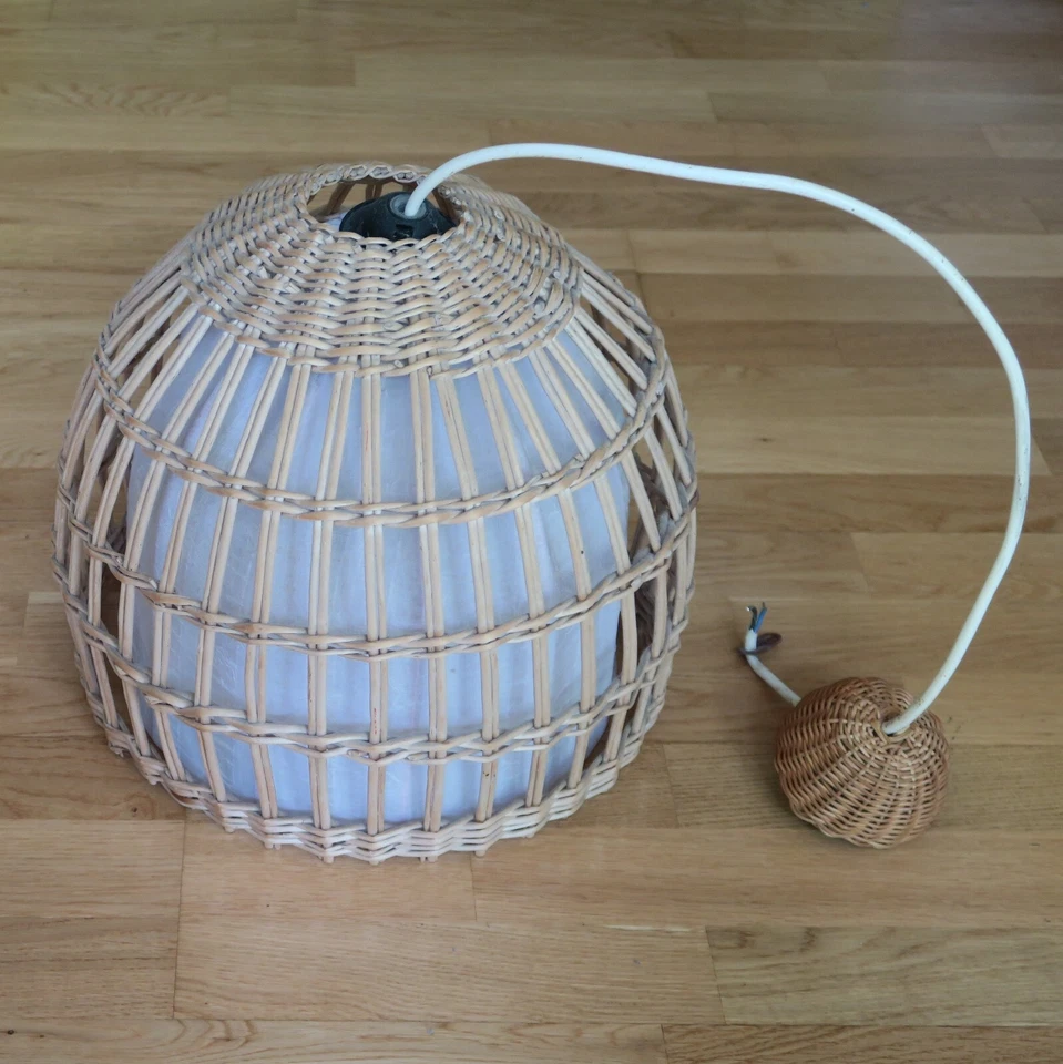 35cm Vintage Rattan/Korb/Stroh Lampenschirm/Lampe 70er, E27-Fassung, Baldachin - Bild 3 von 4
