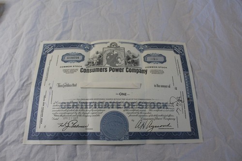 1967 Vintage Stock Certificate Consumers Power Company 1 Share