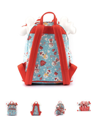 LOUNGEFLY DISNEY MICKEY & MINNIE SNOWMAN AOP MINI BACKPACK W  display picture 3