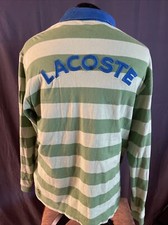 Vintage Lacoste Izod Green Stripe Large Polo Rugby Shirt Spellout France Great