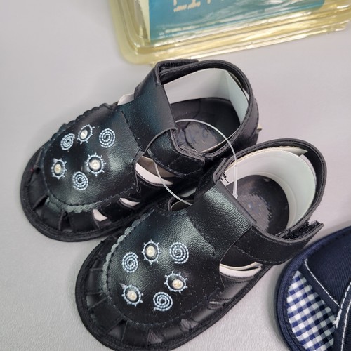 Lot Of 2 vintage Little Bee sandals size 4 12-15 months baby Navy Black New - Picture 3 of 8