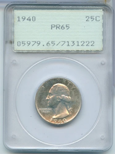 1940-P Silver Washington Proof Quarter PCGS PR65 Green Label Rattler - SR797
