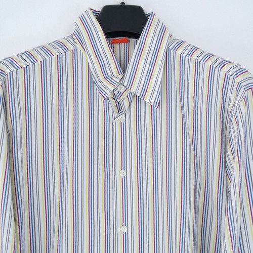 Mens HUGO BOSS Shirt Large Size Vintage Striped Long Sleeve Formal Business Top - Picture 4 of 12