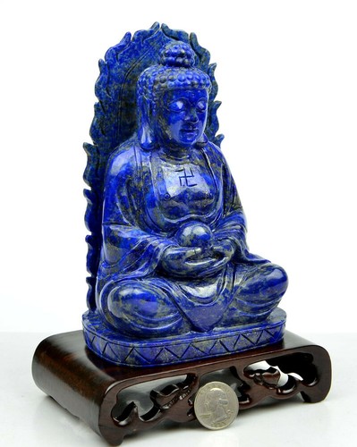 Natural Lapis Lazuli Shakyamuni Statue Gemstone Gautama Buddha Sculpture - Picture 3 of 6