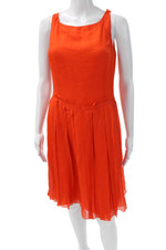 Carolina Herrera Women Fit & Flare Silk Dress Orange Boat Neck Sleeveless Size 8