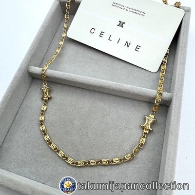 CELINE Triomphe Long Chain Necklace Gold #M-46