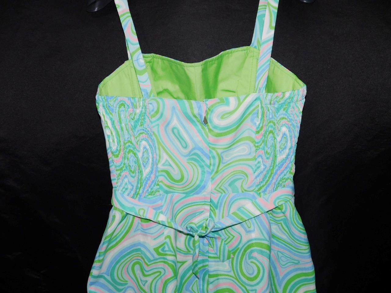 Vtg 60s Gabar XS Green Pink Purple Romper Beach Swimsuit One Piece Psychedelic