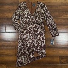 Adrianna Papell Women’s Size 14 Copper Brown Gold Metallic Faux Wrap Dress