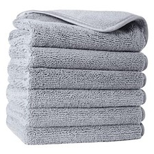 Premium Lint Free Microfiber Washcloth Face Towel, 13 x 13 in, Set of 6 Gray